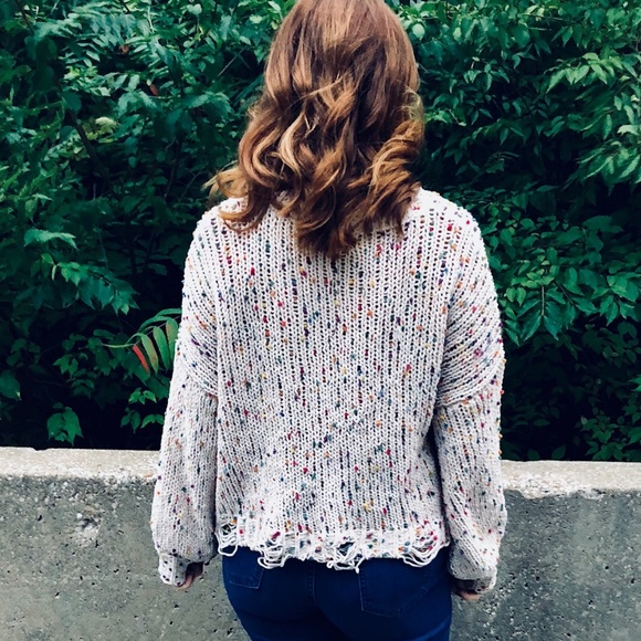 ONE LEFT!! Distressed Polka Dot Sweater - Picture 3 of 8